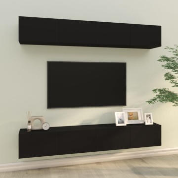 Dulapuri TV de perete, 4 buc., negru, 100x30x30 cm - Img 1