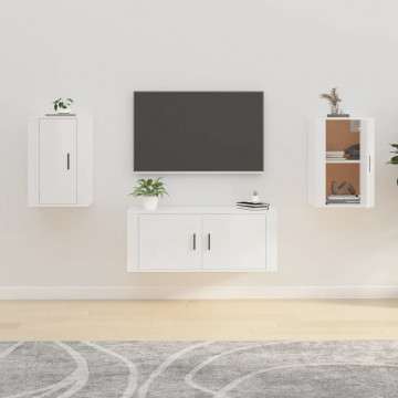 Dulapuri TV montaj perete 2 buc. alb extralucios 40x34,5x60 cm - Img 1