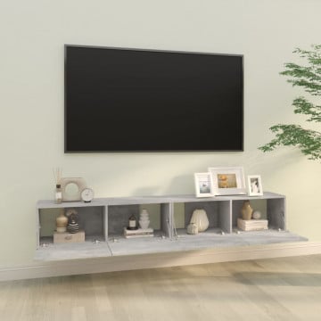 Dulapuri TV perete 2 buc. gri beton 100x30x30 cm lemn compozit - Img 3