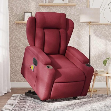 Fotoliu de masaj electric rabatabil cu ridicare roșu vin textil - Img 1