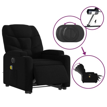 Fotoliu electric de masaj rabatabil cu ridicare, negru, textil - Img 5