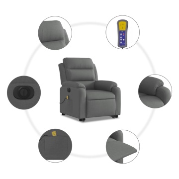 Fotoliu electric masaj rabatabil cu ridicare, gri închis textil - Img 6