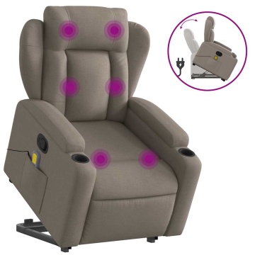 Fotoliu rabatabil de masaj cu ridicare, gri taupe, textil - Img 2