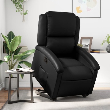 Fotoliu rabatabil electric cu ridicare, negru, piele ecologică - Img 1