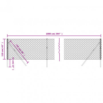 Gard de plasă de sârmă, argintiu, 1,1x10 m - Img 5