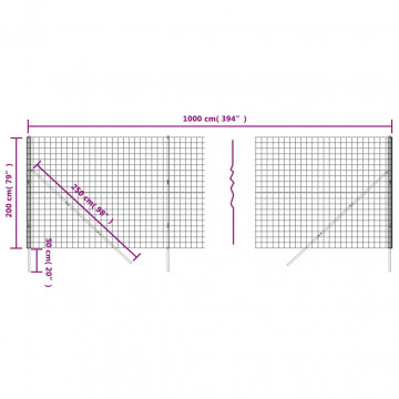 Gard plasă de sârmă, antracit, 2x10 m, oțel galvanizat - Img 5