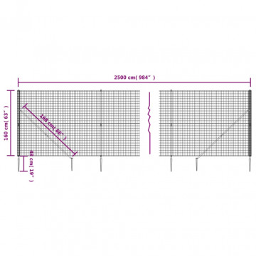 Gard plasă de sârmă cu țăruși de fixare, antracit, 1,6x25 m - Img 5