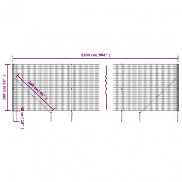 Gard plasă de sârmă cu țăruși de fixare, verde, 1,6x25 m - Img 5