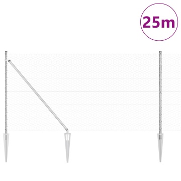 Împrejmuire Hexagonală 1.4x25 m Oțel Galvanizat, Stâlpi de Împrejmuire cu Spike 13 buc Ø32 mm 160 cm Oțel Galvanizat - Img 3
