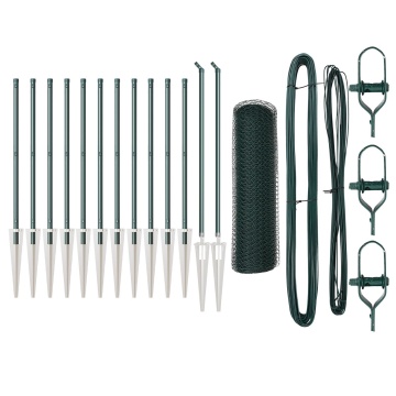 Împrejmuire Hexagonală Verde 0.8x25 m Oțel, Stâlpi de Împrejmuire cu Spike 13 pcs Ø32 mm 100 cm Oțel Galvanizat - Img 2