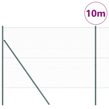Împrejmuire hexagonală verde 1,6x10 m oțel, Stâlpi de împrejmuire 7 pcs verde Ø32 mm 210 cm oțel galvanizat - Img 3