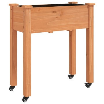 Jardinieră cu roți & căptușeală maro 71x37x76cm lemn masiv brad - Img 2