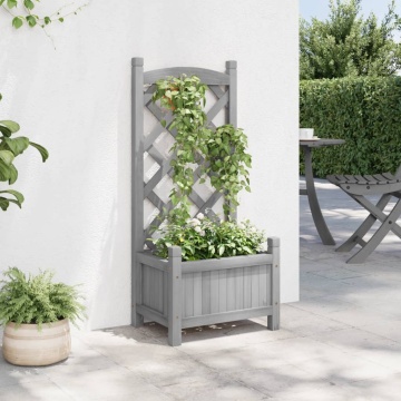 Jardinieră cu spalier, gri, lemn masiv de brad - Img 3