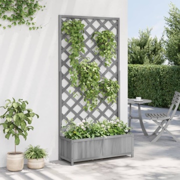 Jardinieră cu spalier, gri, lemn masiv de brad - Img 3