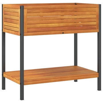 Jardinieră de grădină cu raft 45x45x80cm lemn masiv acacia/oțel - Img 2