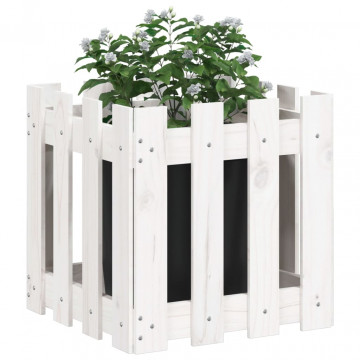 Jardinieră grădină design gard, alb, 40x40x40 cm lemn masiv pin - Img 3