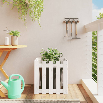 Jardinieră grădină design gard, alb, 50x50x50 cm lemn masiv pin - Img 1