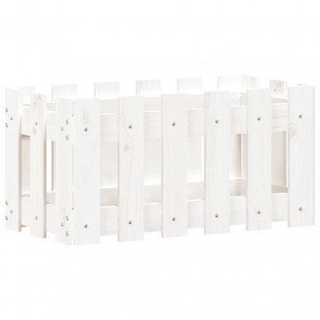 Jardinieră grădină design gard, alb, 60x30x30 cm lemn masiv pin - Img 2