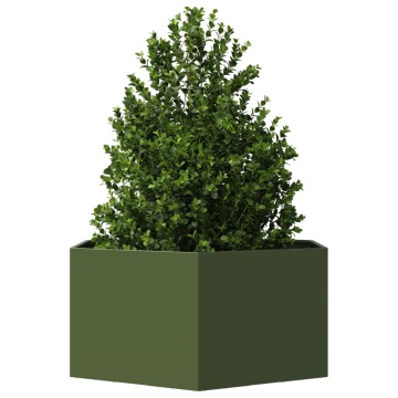 Jardinieră grădină verde măsliniu 104x90x45 cm oțel hexagonal - Img 3