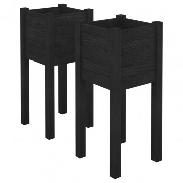 Jardiniere de grădină 2 buc. negru 31x31x70 cm lemn masiv pin - Img 2