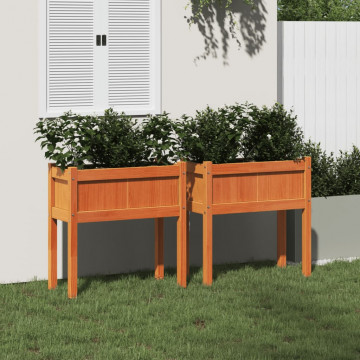 Jardiniere grădină cu picioare, 2 buc., maro ceruit, lemn pin - Img 3