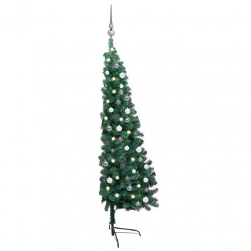 Jumătate brad Crăciun artificial cu set globuri verde 180 cm - Img 2