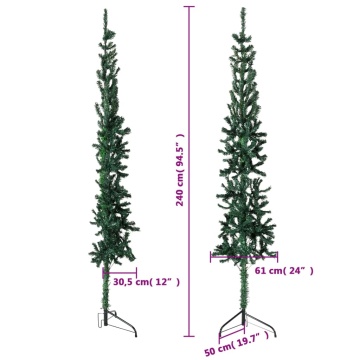 Jumătate brad de Crăciun subțire cu suport, verde, 240 cm - Img 7