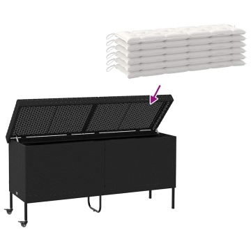 Ladă depozitare de grădină cu roți negru 160x55x75 cm poliratan - Img 6