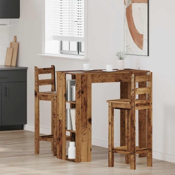 Masă bar cu rafturi, lemn vechi, 102x50x103,5 cm lemn prelucrat - Img 3