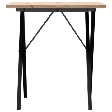 Masă bucătărie, cadru X, 70x70x75,5 cm lemn masiv pin și fontă - Img 4
