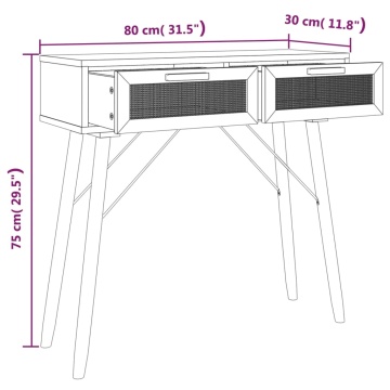 Masă consolă alb 80x30x75 cm lemn masiv pin și ratan natural - Img 6