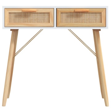 Masă consolă alb 80x30x75 cm lemn masiv pin și ratan natural - Img 4
