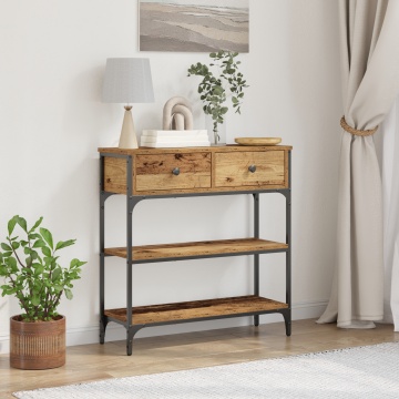 Masă consolă, lemn vechi, 72,5x25x75 cm, lemn prelucrat și oțel - Img 1