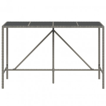 Masă de bar cu blat din sticlă, gri, 180x70x110 cm, poliratan - Img 3