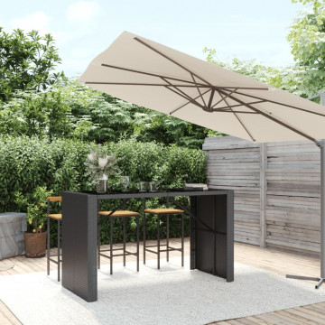 Masă de bar cu blat din sticlă, negru, 185x80x110 cm, poliratan - Img 1