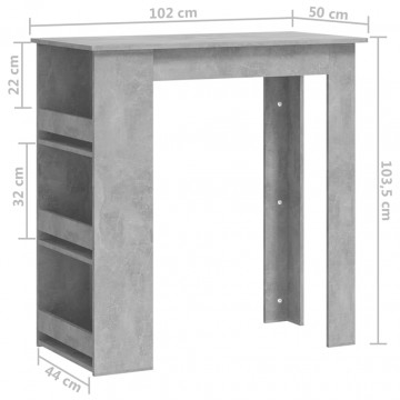 Masă de bar cu raft de depozitare, gri beton, 102x50x103,5 cm - Img 6