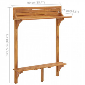 Masă de bar pentru balcon, 90x37x122,5 cm, lemn masiv de acacia - Img 7