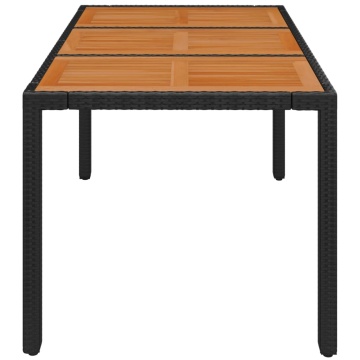 Masă de grădină cu blat din lemn, negru 150x90x75 cm poliratan - Img 4