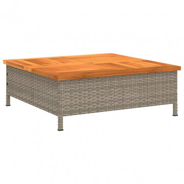 Masă de grădină, gri, 70x70x25 cm, poliratan și lemn acacia - Img 2