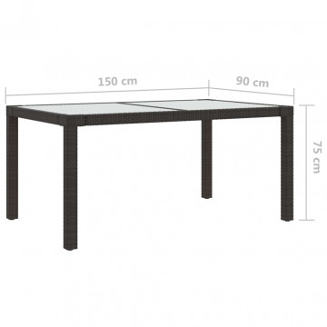 Masă de grădină maro150x90x75 cm sticlă securizată & poliratan - Img 5