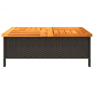 Masă de grădină, negru, 70x70x25 cm, poliratan și lemn acacia - Img 5