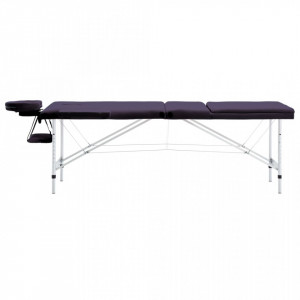 Masă de masaj pliabilă cu 3 zone, violet, aluminiu - Img 2