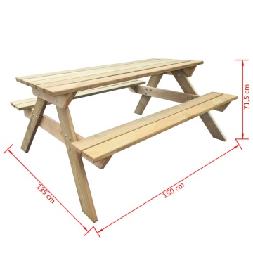 Masă de picnic, 150 x 135 x 71,5 cm, lemn - Img 4