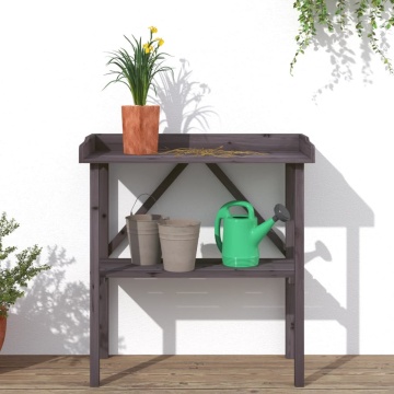 Masă de plante cu raft, gri, 78x38x82,5 cm, lemn masiv de brad - Img 3