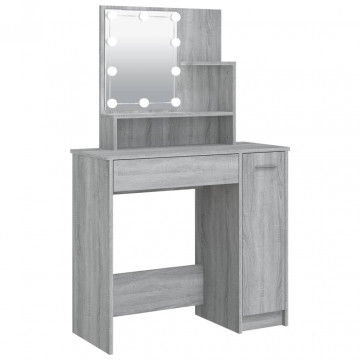 Masă de toaletă cu LED, gri sonoma, 86,5x35x136 cm - Img 2
