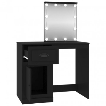 Masă de toaletă cu LED, negru, 90x50x132,5 cm, lemn prelucrat - Img 6