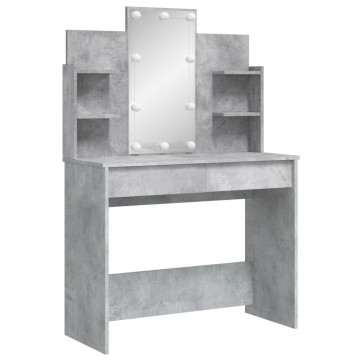 Masă de toaletă cu LED-uri, gri beton, 96x40x142 cm - Img 3
