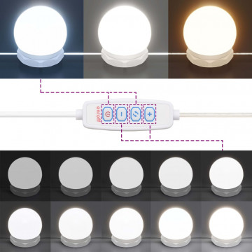 Masă de toaletă cu lumini LED, stejar maro, 90x42x132,5 cm - Img 7