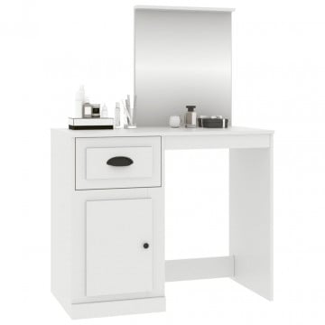 Masă de toaletă cu oglindă, alb, 90x50x132,5 cm, lemn prelucrat - Img 4