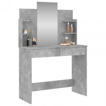 Masă de toaletă cu oglindă, gri beton, 96x39x142 cm - Img 3